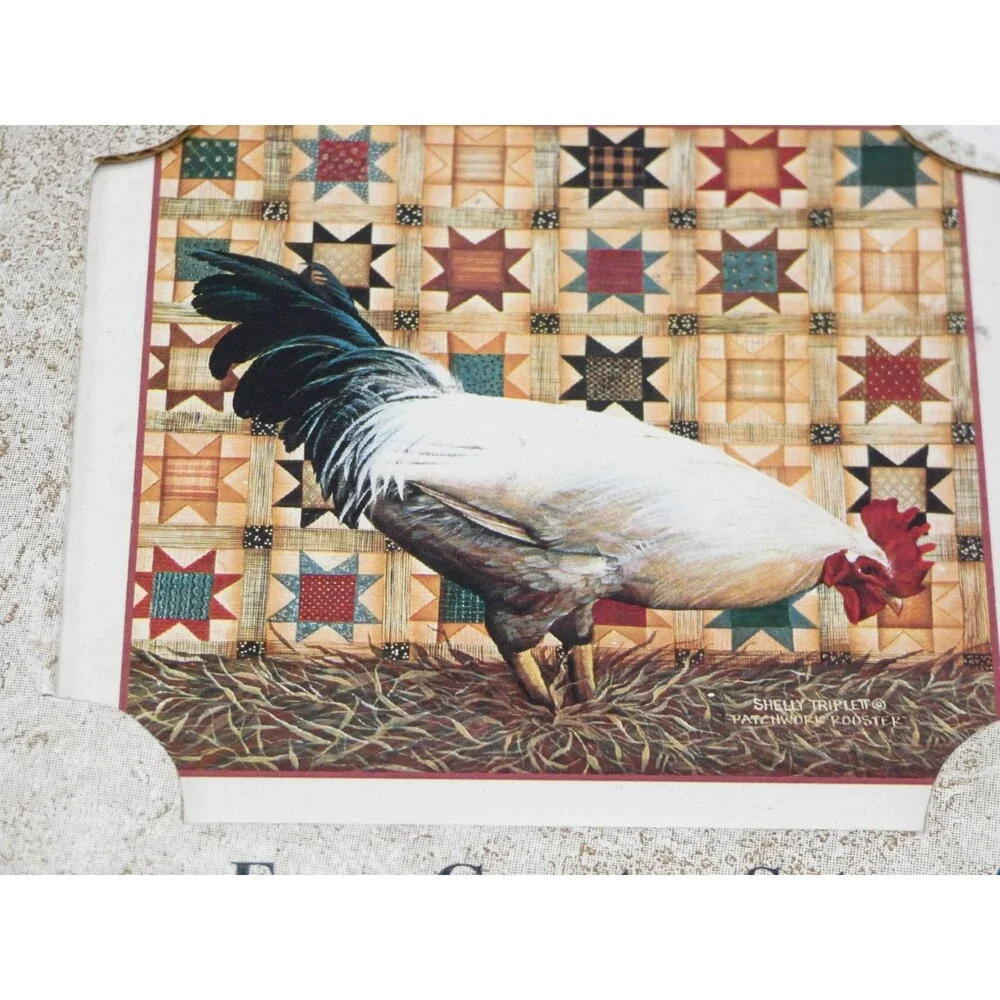 AbsorbaStone Absorbent Stone Coasters Patchwork Rooster Set Of 4 in Box Triplett